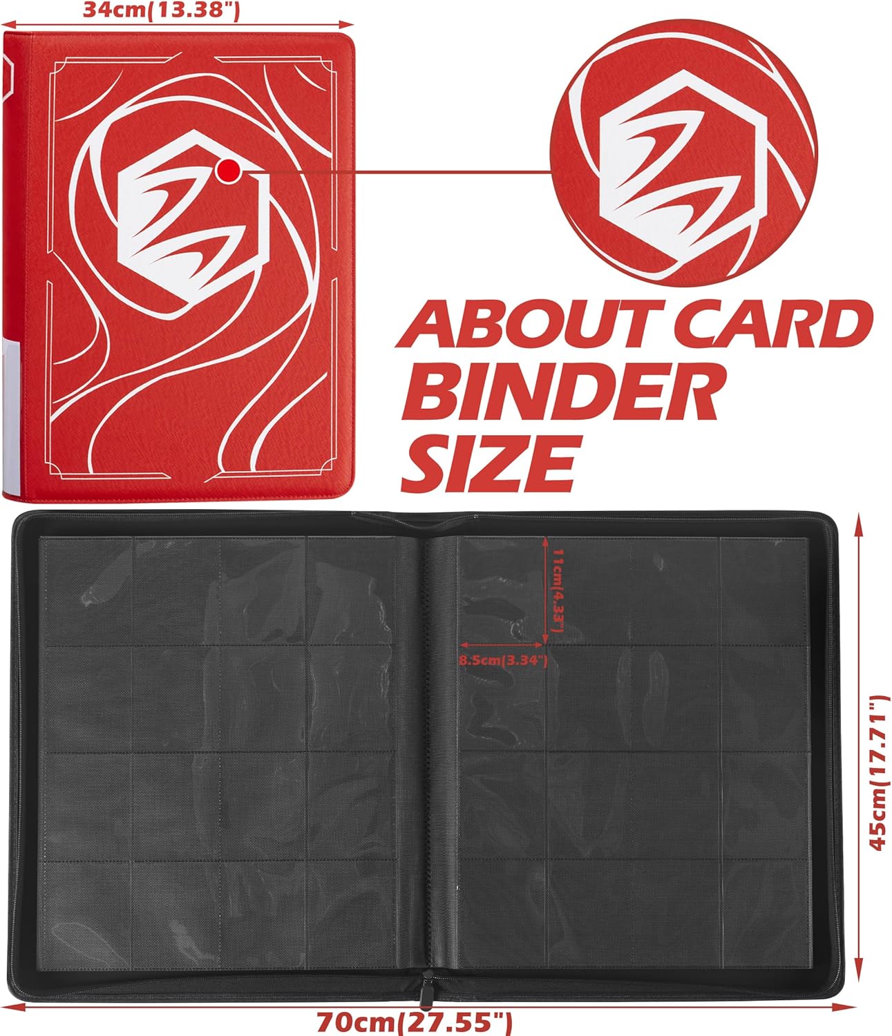 Skiennix Lorcana Card Binder - Premium 16 Pocket Trading Card Album for 1024 Cards | Classic Red