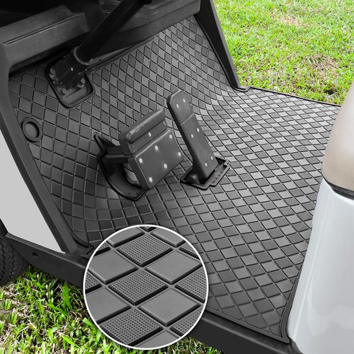 RIZINKART Golf Cart Floor Mat,Upgraded Non-Slip Full Coverage Liner Fits EZGO TXT (1994-2023), Express S4 (2012-2020), Valor, Workhorse Models - 1/3'' Thick Durable Rubber Mats Easy Clean Black Trim