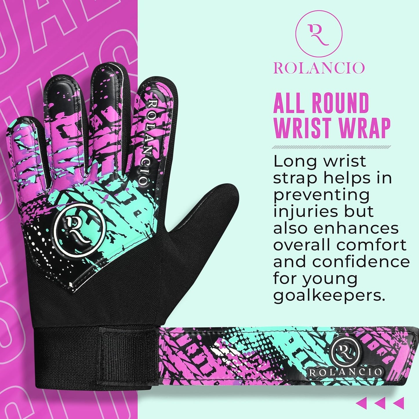Rolanicio Goalie Gloves - Kids Soccer Gloves with Dual Wrist Protection | Breathable Non-Slip Latex