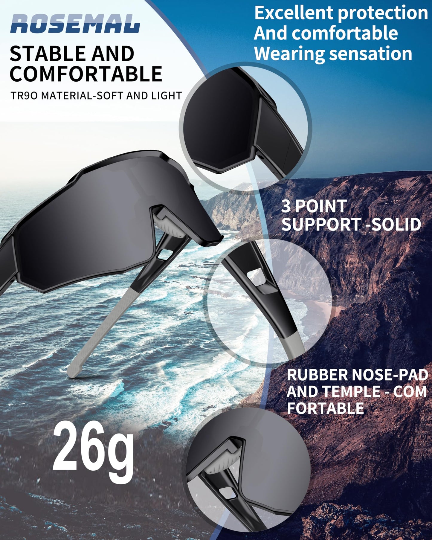 Polarized Sports Sunglasses for Men Women Youth Baseball Cycling Running Driving Fishing Tennis Golf Motor TAC UV400 TR90