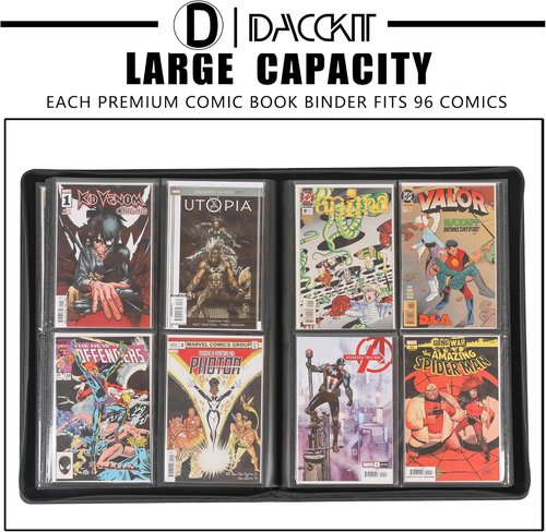 D DACCKIT Premium Comic Binder - Holds 96 Comics with Sleeves | Classic Navy Blue Storage Album