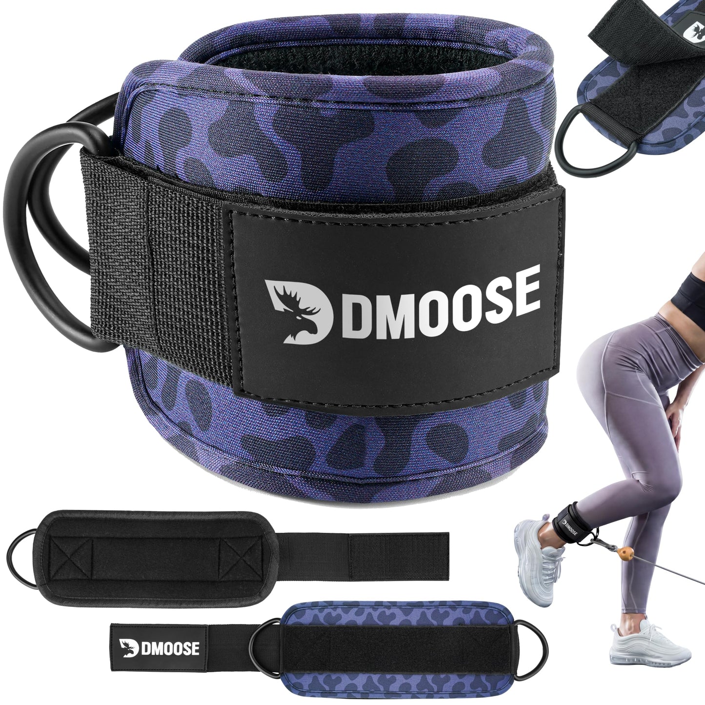 DMoose Ankle Strap for Cable Machine - One Size Fit with Premium Padding, Workout Kickback Ankle Cuffs, Ankle Bands for Working Out, Booty Workouts, Leg Extension, Hip Abductors & Lower Body Exercises