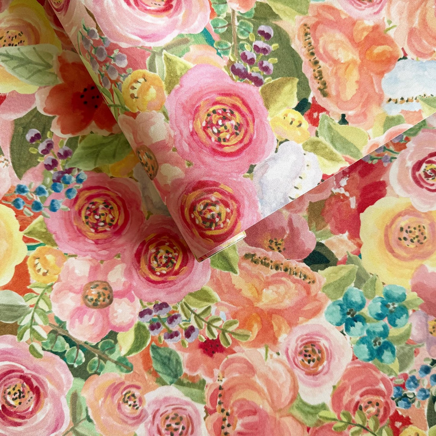 Simon&Siff Floral Peel and Stick Wallpaper 17.3"x80" Pink Watercolor Flowers Wall Murals Removable Wall Paper for Bedroom Bathroom Cabinet Renter Friendly