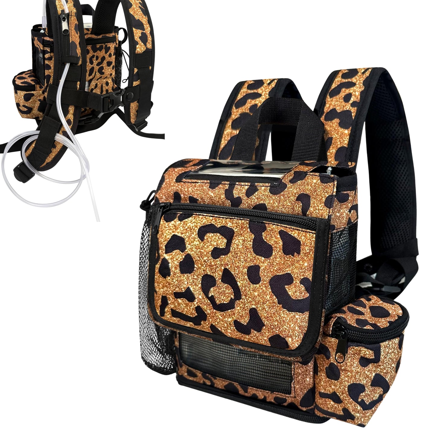 O2TOTES Premium Backpack – Fits Only Inogen One G5 & Inogen Rove 6, Lightweight & Comfortable with Adjustable Padded Straps, Secure Zippered Bottom for Easy Battery Access (Leopard)