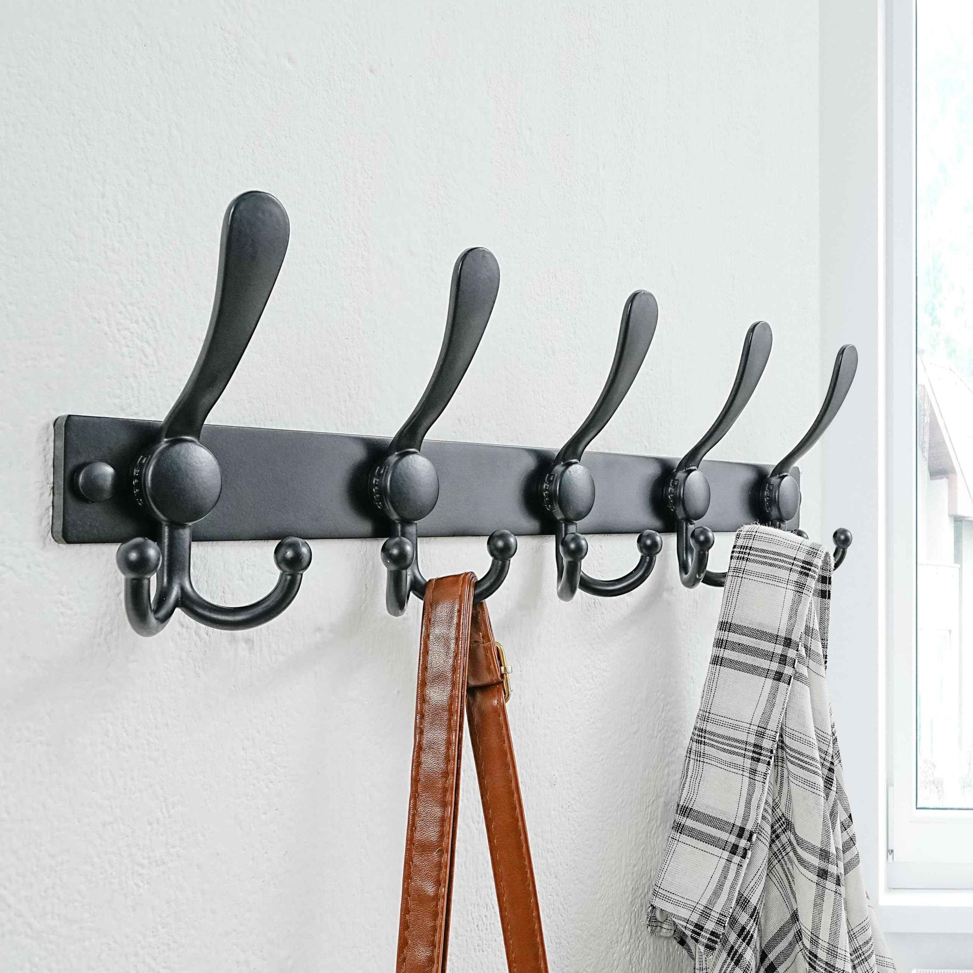 Dseap Coat Rack Wall Mount 2.0 Pro: Heavy Duty 300% Thicker, 16" Stud Mount, Stainless Steel Wall Coat Hooks Hanger for Clothes Jackets Hats Entryway Closet, MaxStrong Series, Black