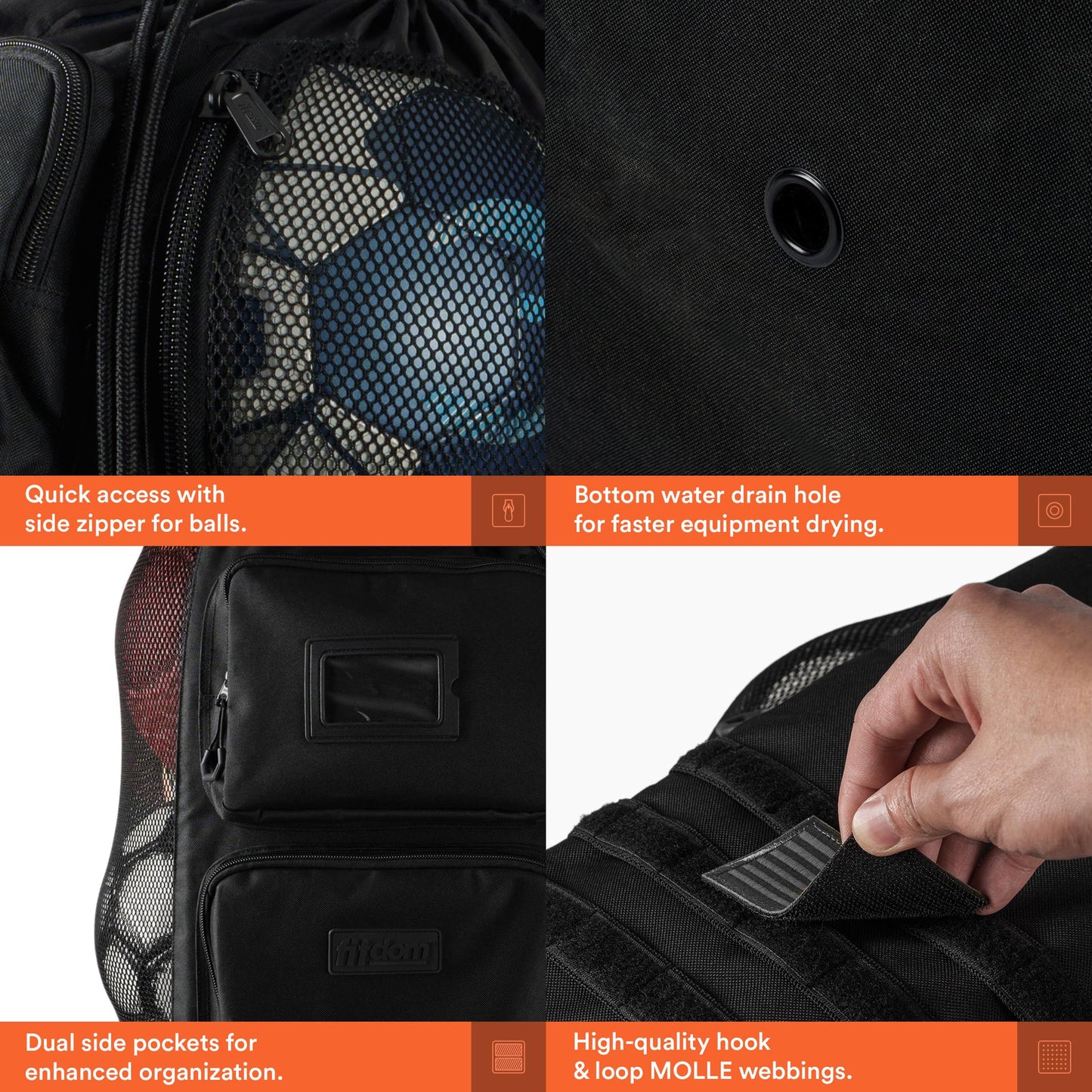 Fitdom Heavy Duty XL Soccer Mesh Equipment Ball Bag, Adjustable Backpack