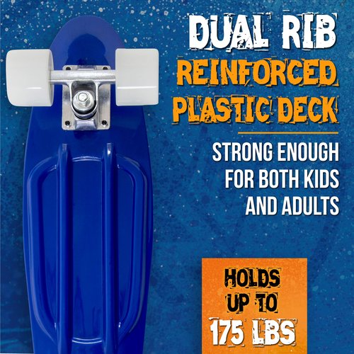 Flybar 22 Inch Complete Plastic Cruiser Skateboard Custom Non-Slip Deck Multiple Colors (NERF Blue Paint)