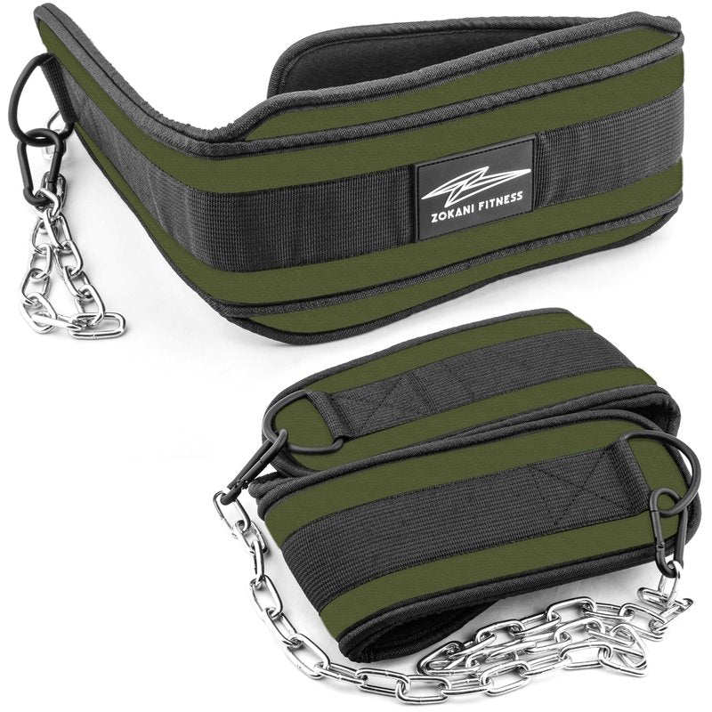 Hold weights up to 800lbs Zokani Dip Belt with Chain for Heavy Weightlifting Exercises ,Squats, deadlifts, pull Up Weight Belt, Dipping Belt, Men and Women Training Strength Dip Weightlifting Belt (Army green)
