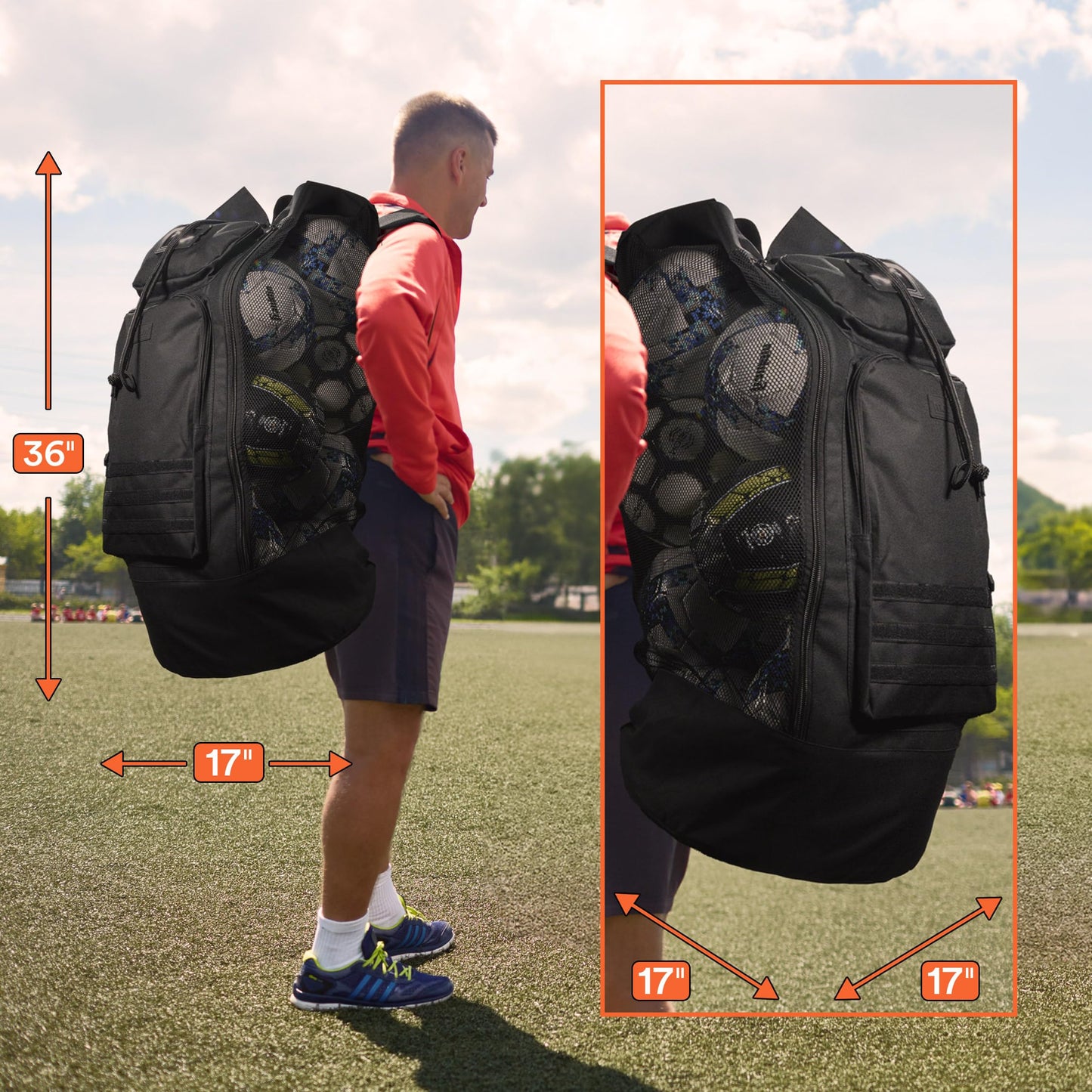 Fitdom Heavy Duty XL Soccer Mesh Equipment Ball Bag, Adjustable Backpack