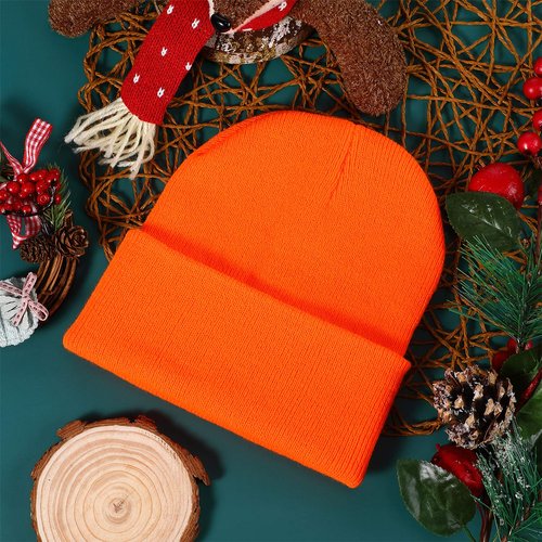Geyoga 12 Pieces Beanie Blaze Hat Skull Hat Cuff Knit Cap for Men Outdoor Hunting (Orange)