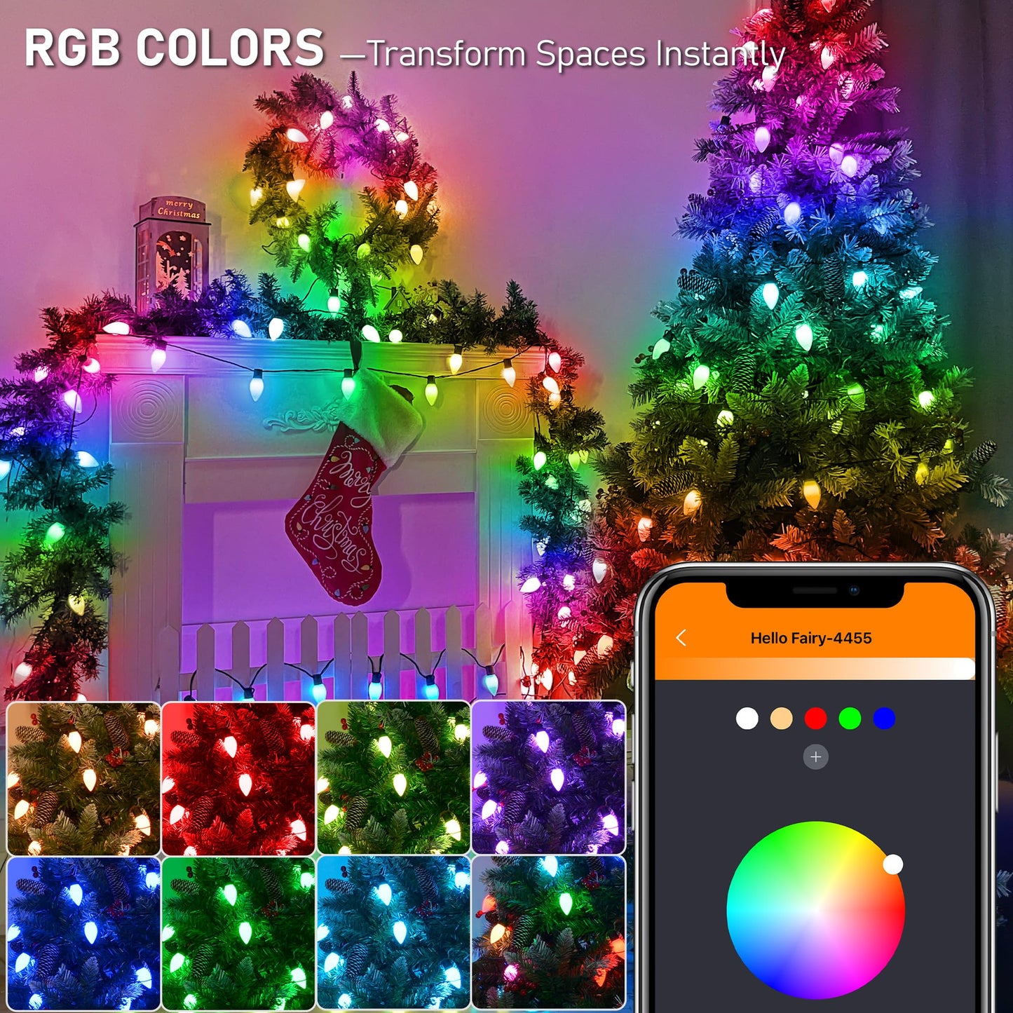 Probro Smart C9 RGB Christmas Lights, 66 FT 100 LEDs with APP, Music Sync, 105 Dynamic Modes, Waterproof Connectable String Lights for Outdoor Roofline, Xmas Tree, Holiday Party, Commercial Decor