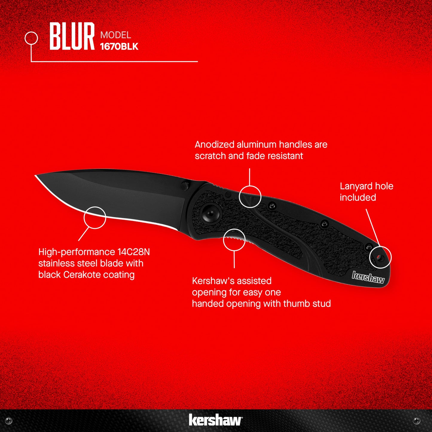 Kershaw Blur Pocket Knife, Olive and Black, 3.4 Inch Steel Recurve Plain Edge Blade, EDC with Assisted Opening, USA Made, Reversible Pocketclip, Everyday Carry Pocket Knife for Men and Women