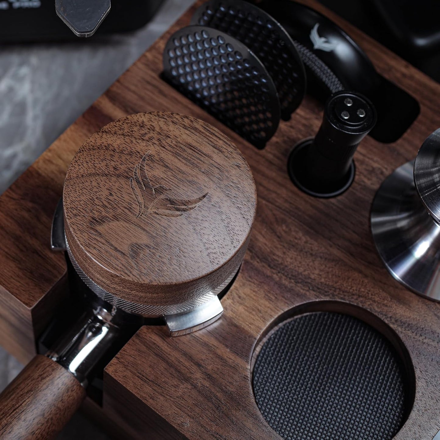 54mm Adjustable Espresso Distribution Tool - Walnut & Stainless Steel Leveler for Breville Machines