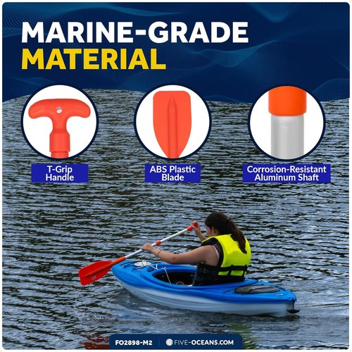 Five Oceans Telescoping Paddle - Emergency Boat Paddle, Floating Orange, Extends 21" to 42" for Easy Storage