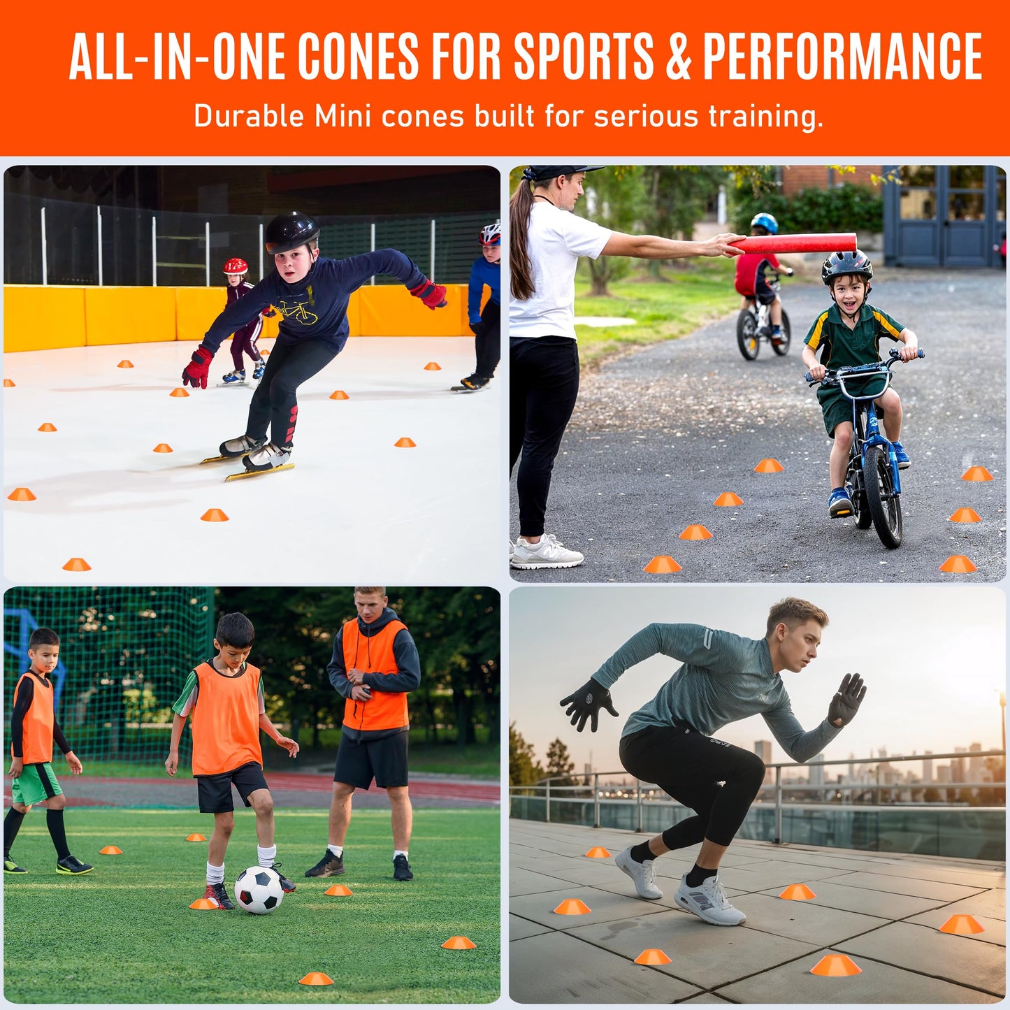 ProMidas Mini Cones for Sports - Better Space Utilization - Comes with Shoulder Strap - for Agility Training Drills (Orange - 25 Pack) (MC-Orange-25)