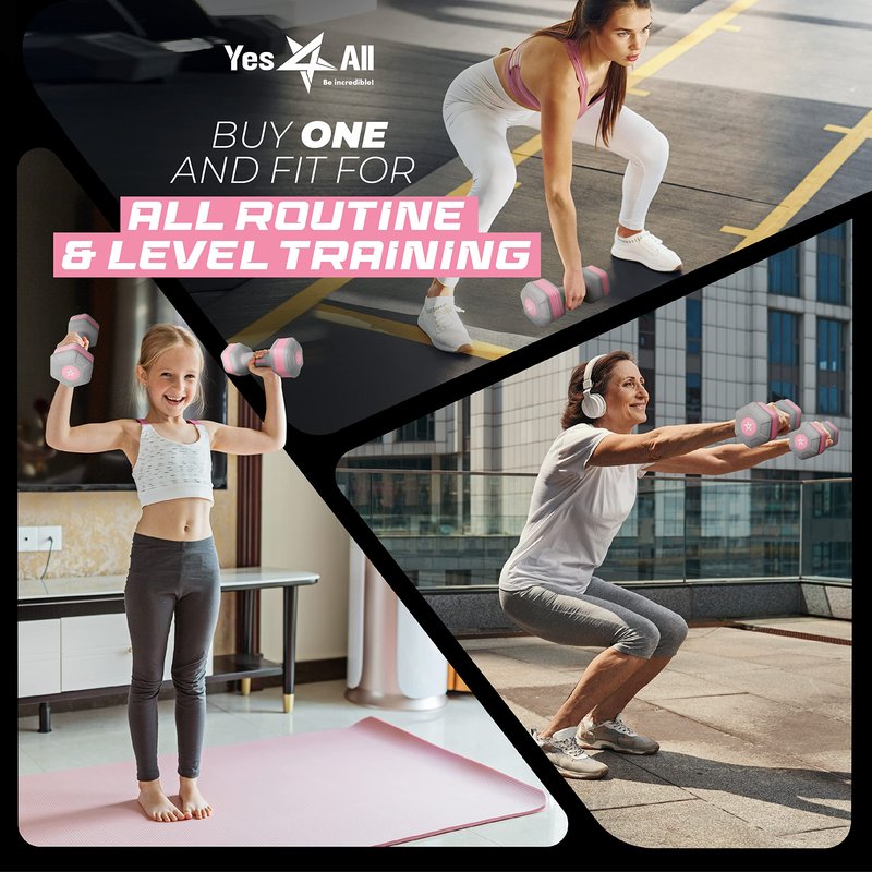 Yes4All Adjustable Dumbbells For Women/Non-Slip & Safe PP Plastic-Coated Dumbbell Sets (Pair) With Easy 3.68-To-5 LBS Weights Change, Anti-Roll Hex Shape, Pleasing & Compact Design For Any Routine