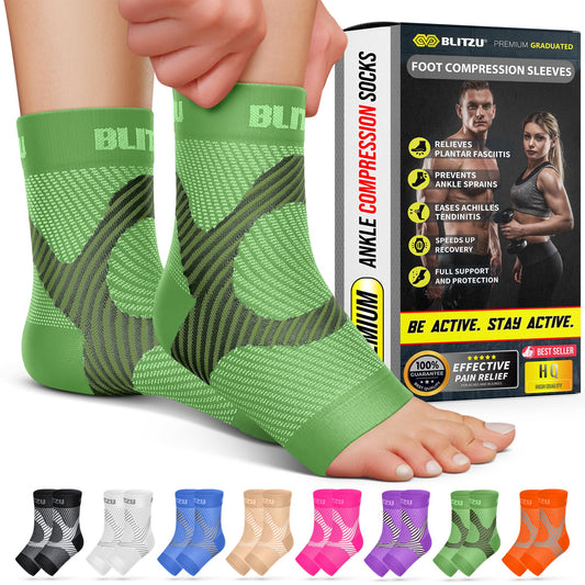 BLITZU Compression Socks for Plantar Fasciitis, Foot, Arch & Ankle Support