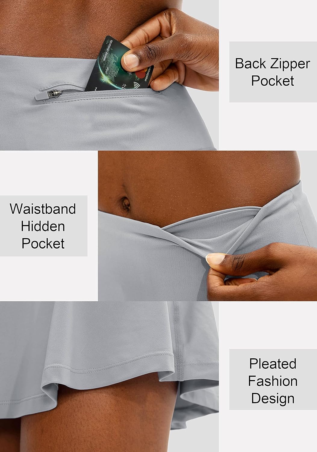 SANTINY Women's High Waisted Pleated Tennis Skirt - 4 Pockets for Golf & Running | Casual Athletic Wear