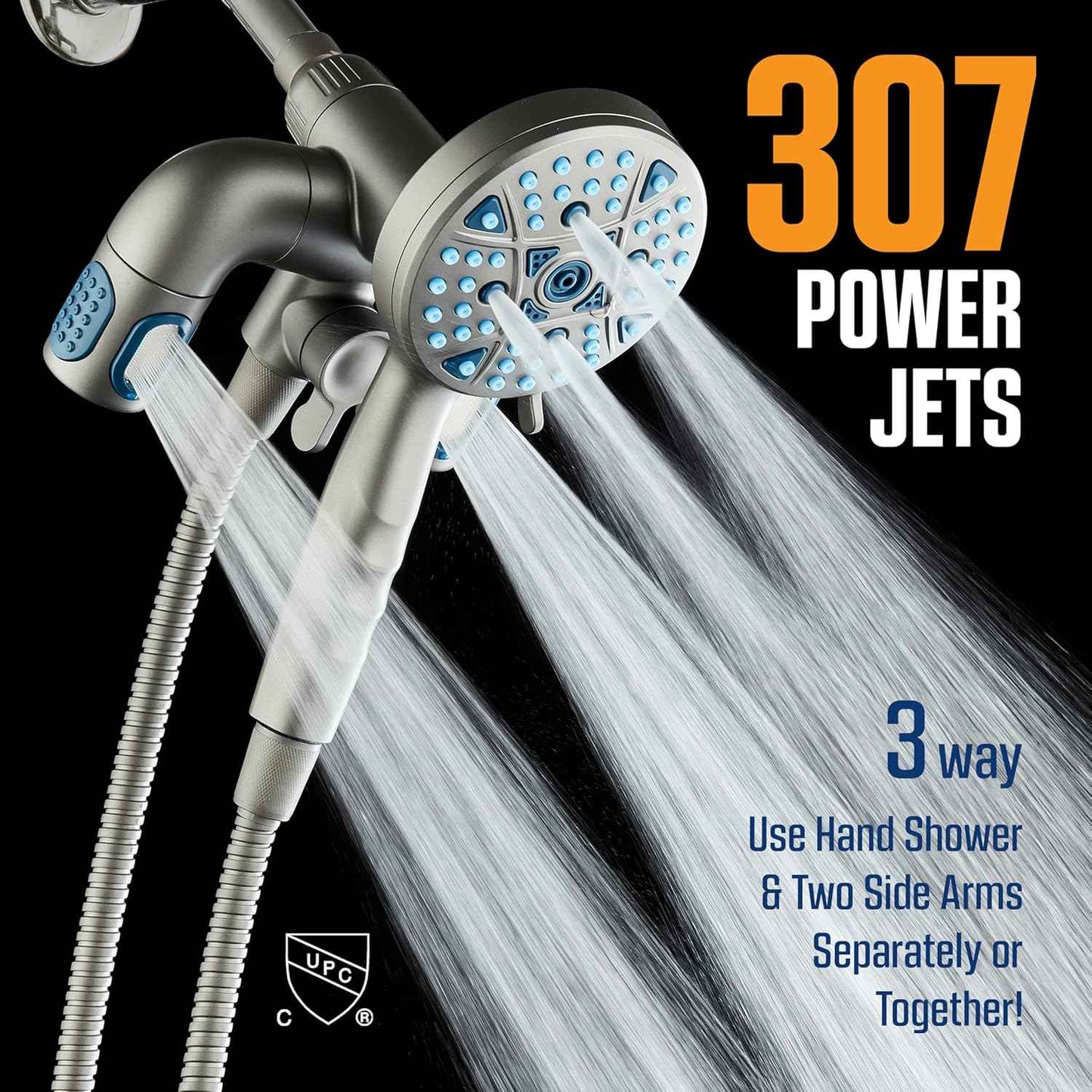 Polaris High Pressure Shower Head & Handheld Combo - 208 Settings, Magnetic Dock, Chrome Finish