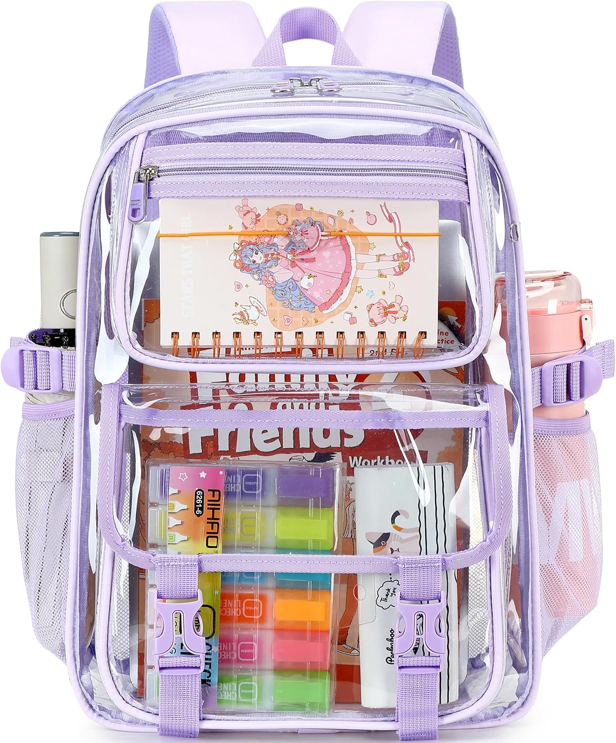 Skiennix Large Clear Backpack - Heavy Duty PVC Transparent Design for 16-Inch Laptops | Purple