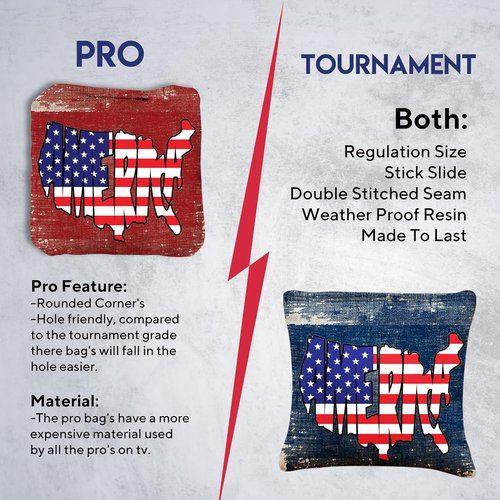 CornholeGamesUSA Pro Cornhole Bags - Set of 8 Regulation Tournament Bean Bags | Slick n Stick Design