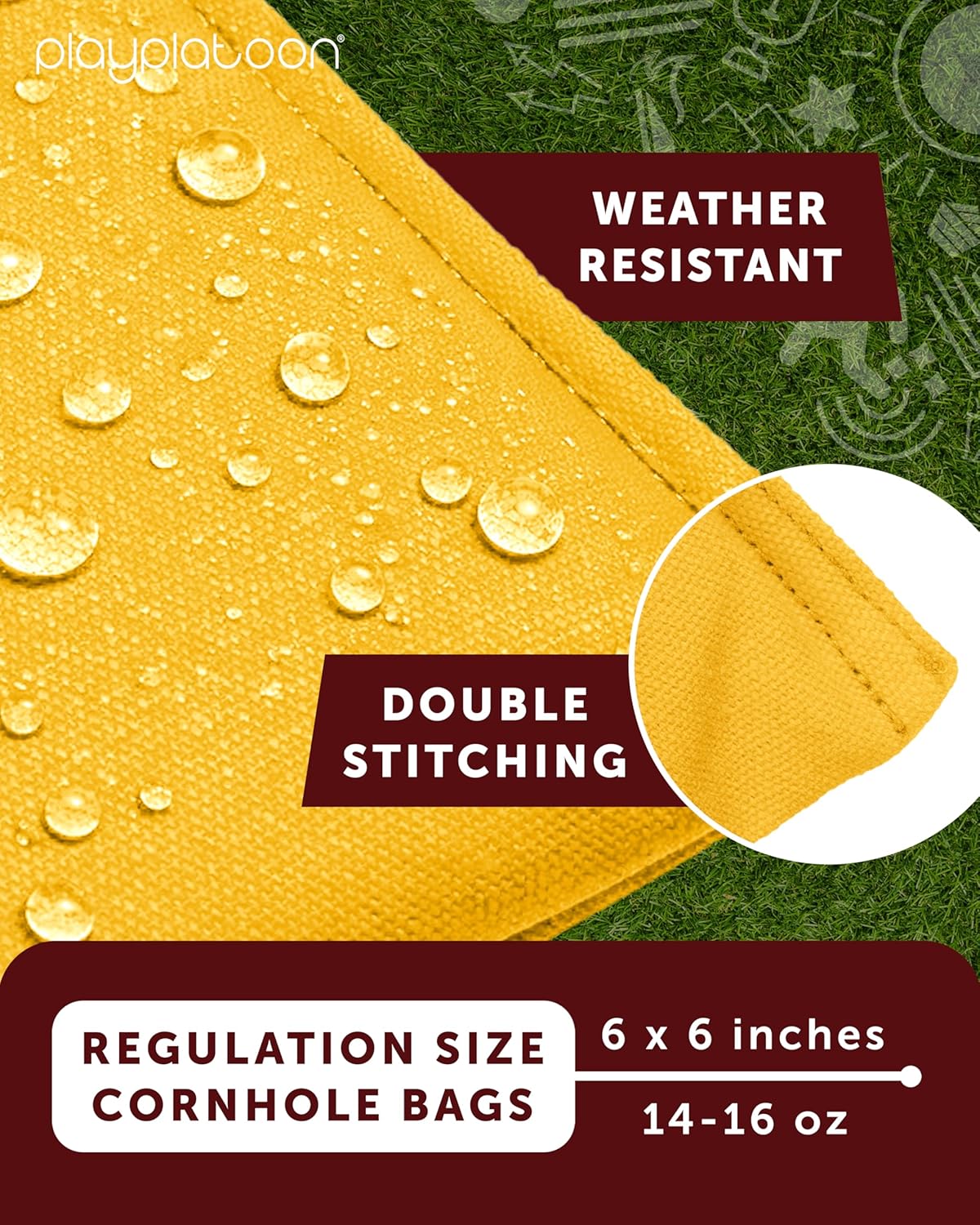 Play Platoon Cornhole Bags - Weather Resistant Set of 8 | Official Size & Weight Bean Bags with Tote Bag