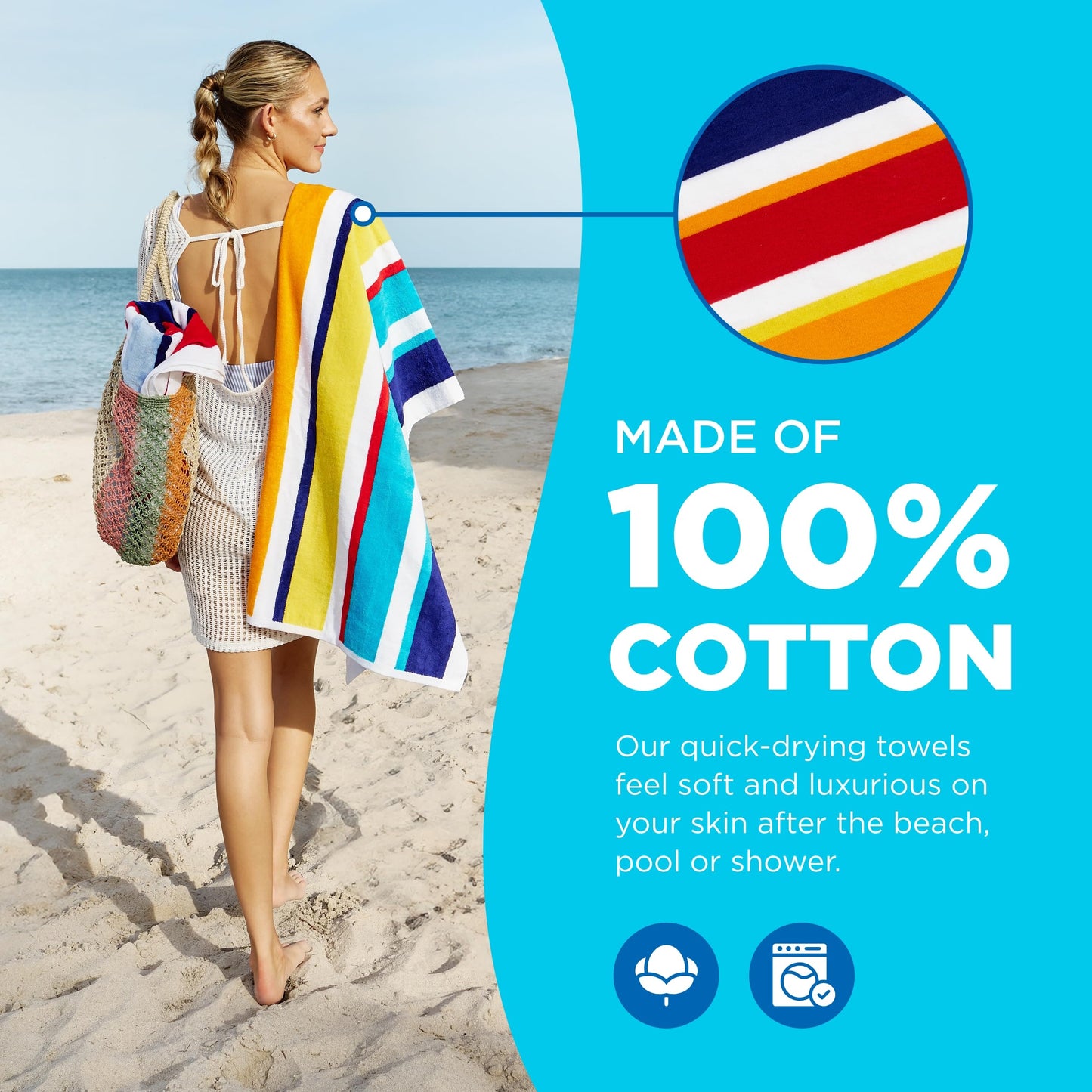 Kaufman - Custom Embroidery Personalized Beach Towels in Bulk | Soft Oversized Beach Towel | Velour Striped, Absorbent, Quick-Drying | 100% Cotton Thick Beach Towel | 30" x 60" (104575)