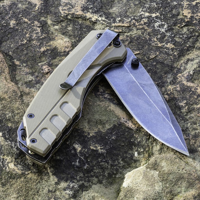 Smith's 50995 Battleplan Pocket Knife – Tan – 3.35” Stainless Steel Lock Back Blade – Easy Open Flipper – Everyday Carry Work, Military, Hunting, Outdoor – Straight Edge Tactical Knife – Foldable