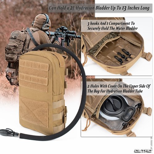 CLTAC Tactical Small MOLLE Hydration Pack Outdoor Water Bladder Carrier Pack for Vest Backpack (Coyote Brown)