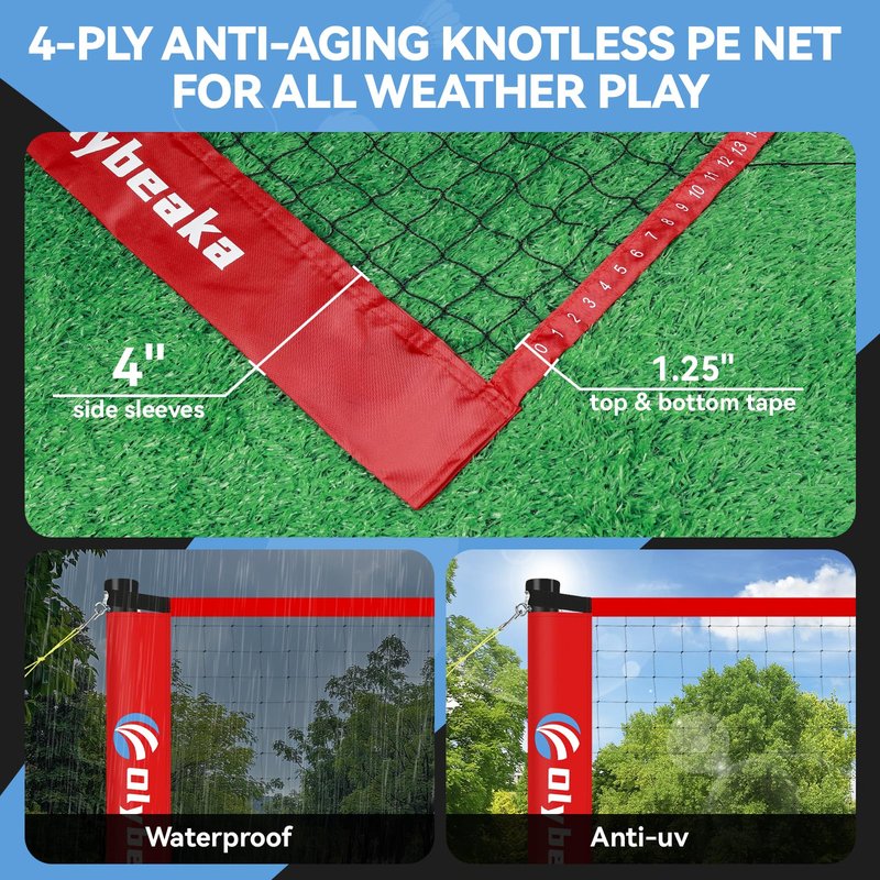 12FT Space-Saving Badminton Net Set - Durable Anti-Sag Net, Heavy Duty Poles, 2 Lightweight Rackets, 3 Shuttlecocks, Easy-Carry Bag - Stable for Backyard/Indoor/Beach (Red, 12ft)