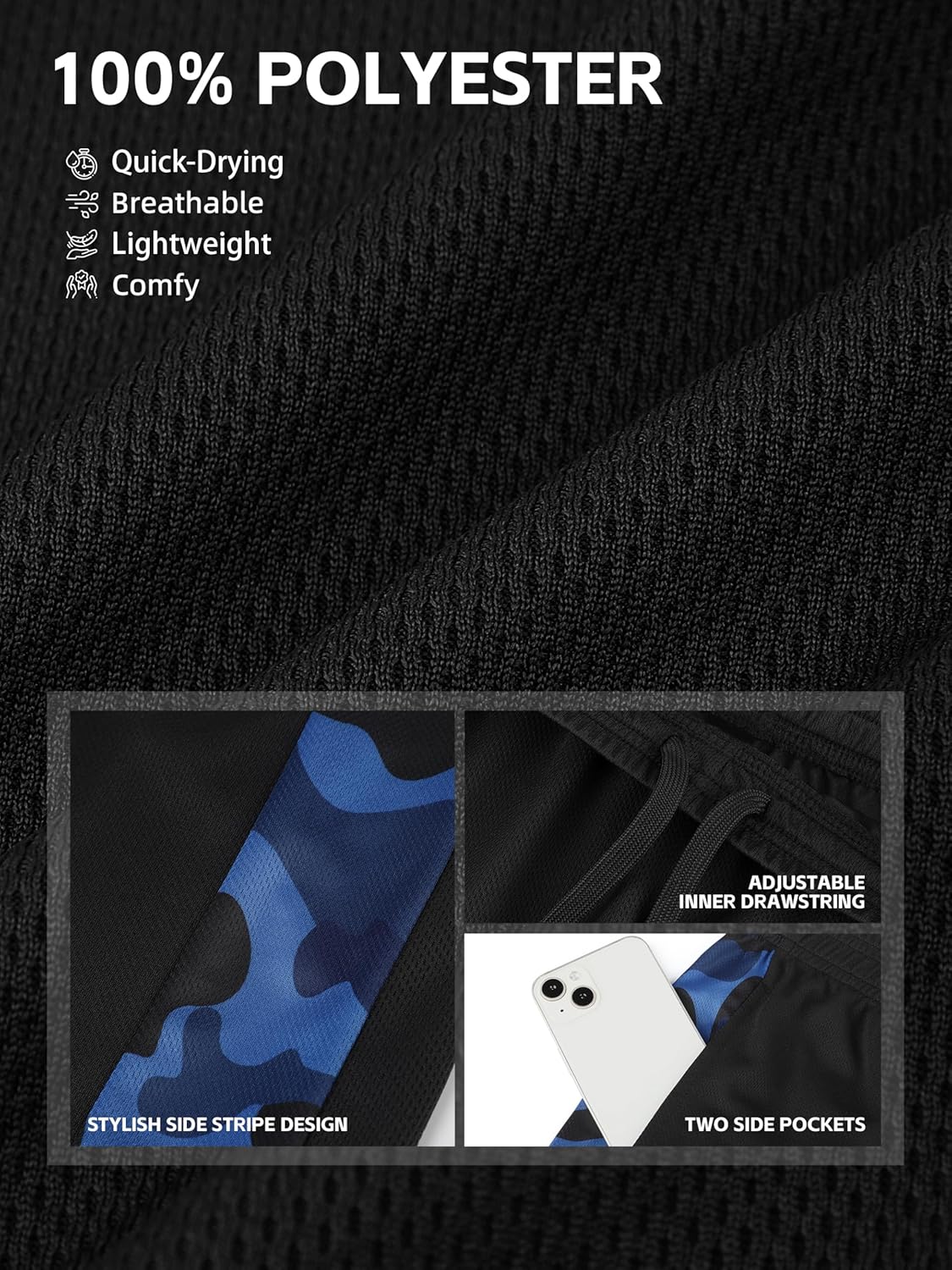 Skiennix Boys Athletic Shorts - Quick Dry Mesh Basketball Shorts with Pockets | 5 Pack for Teens