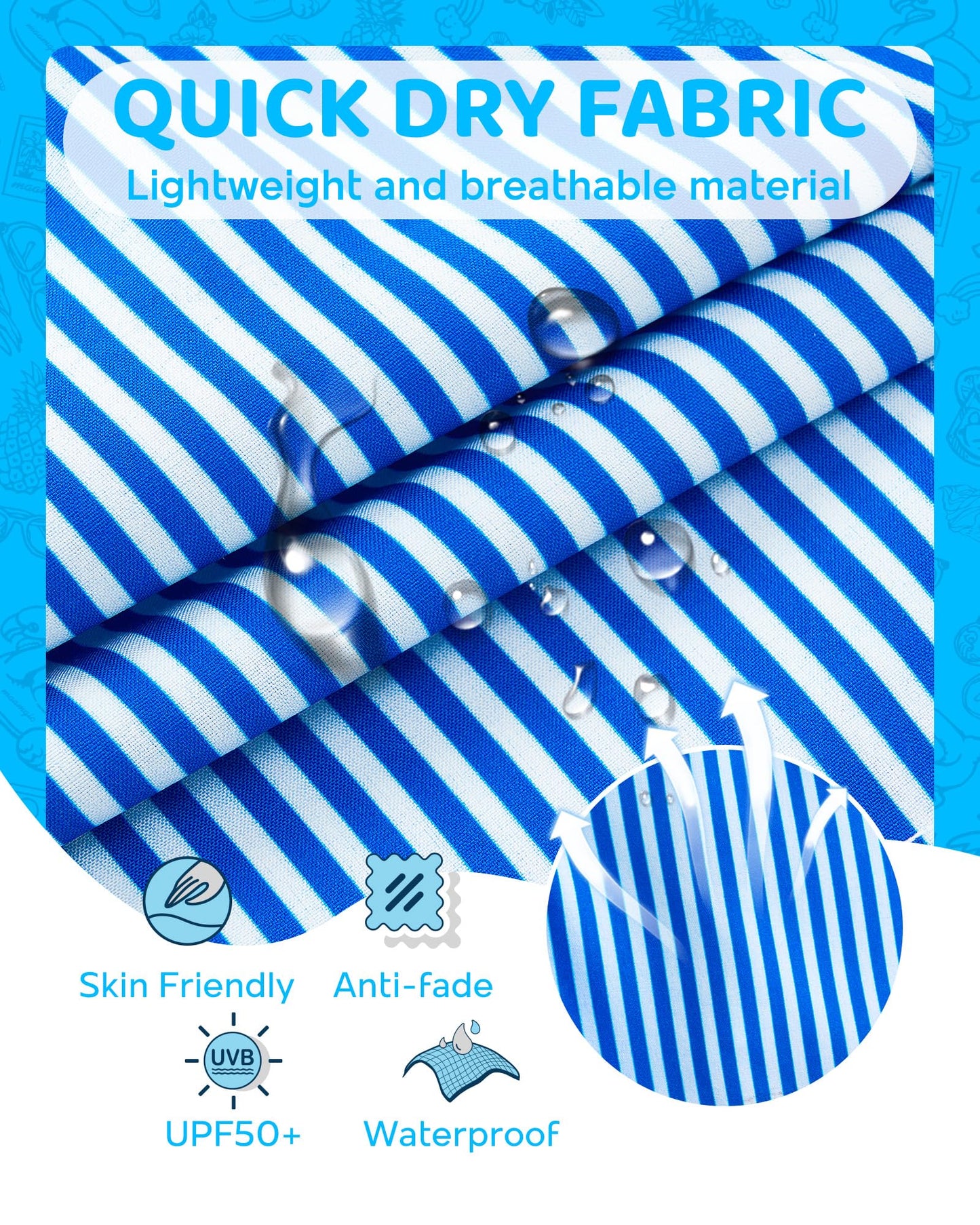 maamgic Boys Swim Trunks with Compression Liner 4-Way Stretch Quick Dry Bathing Suit Toddler Beach Shorts Blue White Stripes 10-12 Years