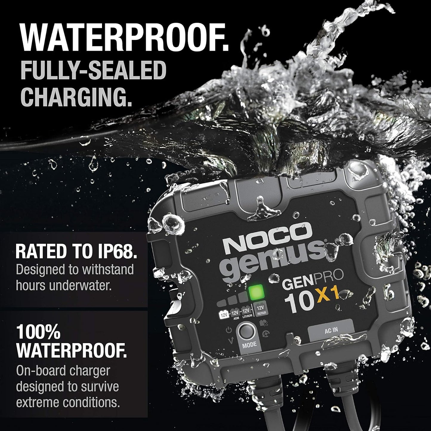 NOCO Genius GENPRO10X1 Onboard Battery Charger - 10A Waterproof 12V Marine Charger with Overcharge Protection & Temperature Compensation