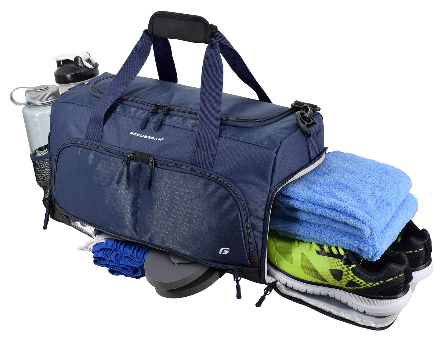 Ultimate Gym Bag 2.0: The Durable Crowdsource Designed Duffel Bag with 10 Optimal Compartments Including Water Resistant Pouch, Blue, Medium (20")
