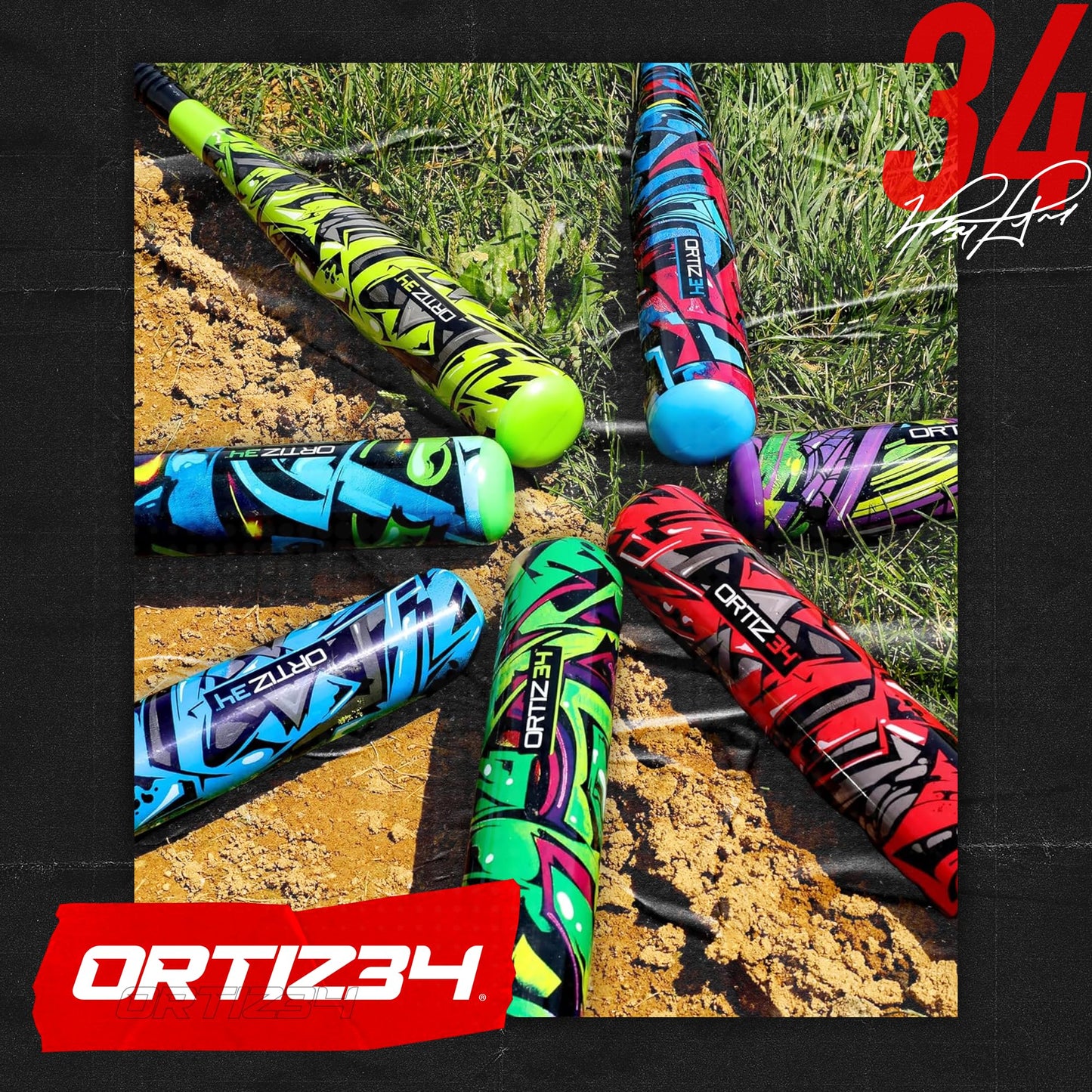 Ortiz34 Grand Slam Set- Graffiti Plastic Bat, 3 Balls, 4 Throw Down (Volt)