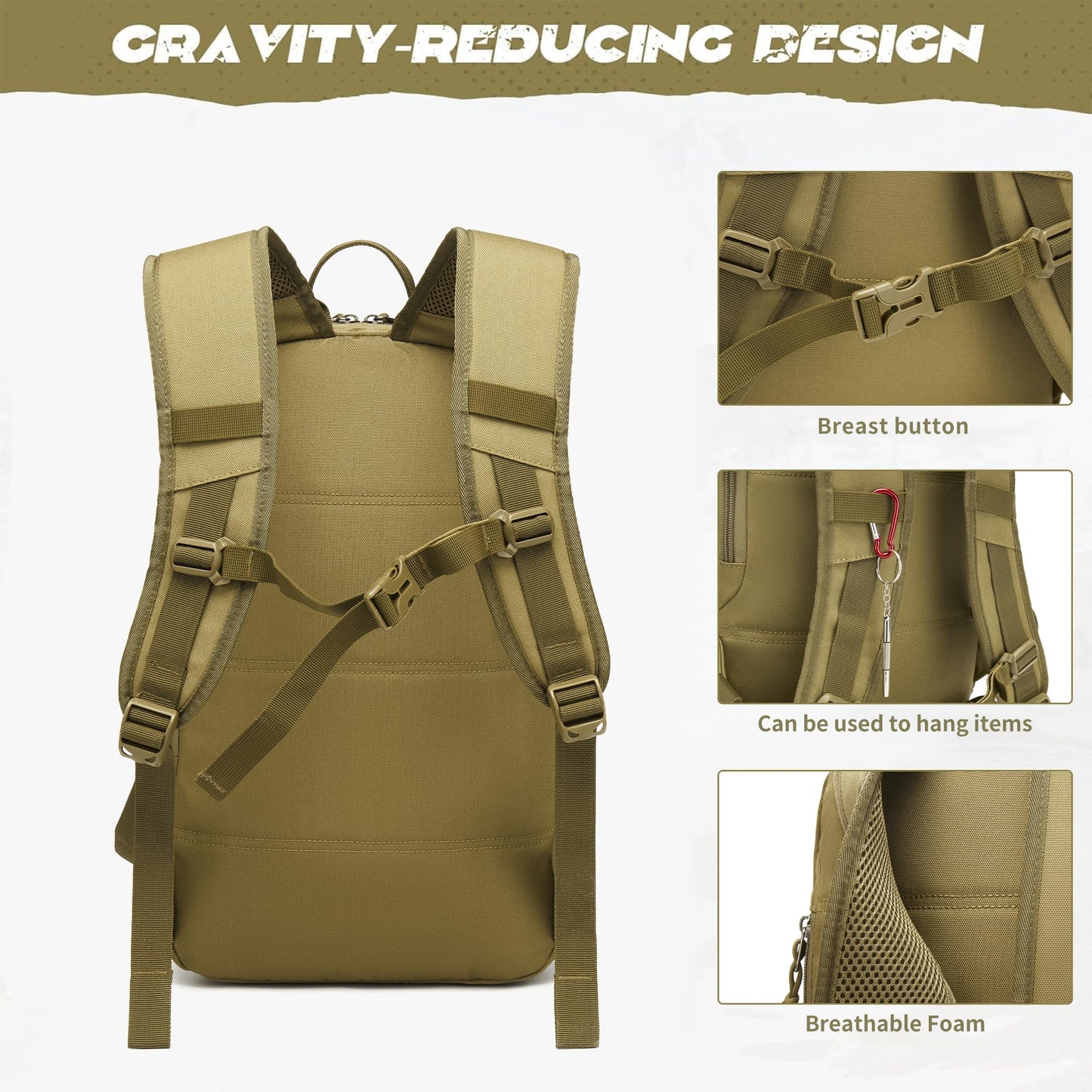 Wotony Military Tactical Backpack for Men Army 3 Days Assault Pack Bag with Molle System for Outdoor Adventures (khaki, 25L)