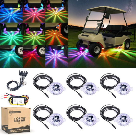 10L0L Golf Cart Rock Light Kit - 6 Pods Underglow LED Strobe Lights- High Brightness 8 Colors 10 Dynamic Modes IP65 Waterproof Anti-Collision Warning Lights for Golf Cart Jeeps Trucks ATV UTV SUV