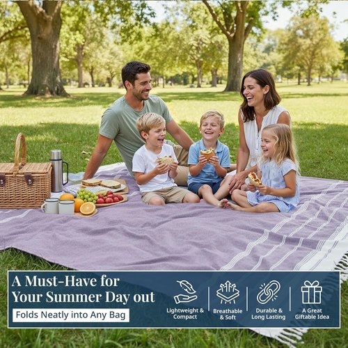 LANE LINEN Outdoor Blanket - Large Soft Pre-Washed Diamond Weave Design (82"x82") for Beach & Travel