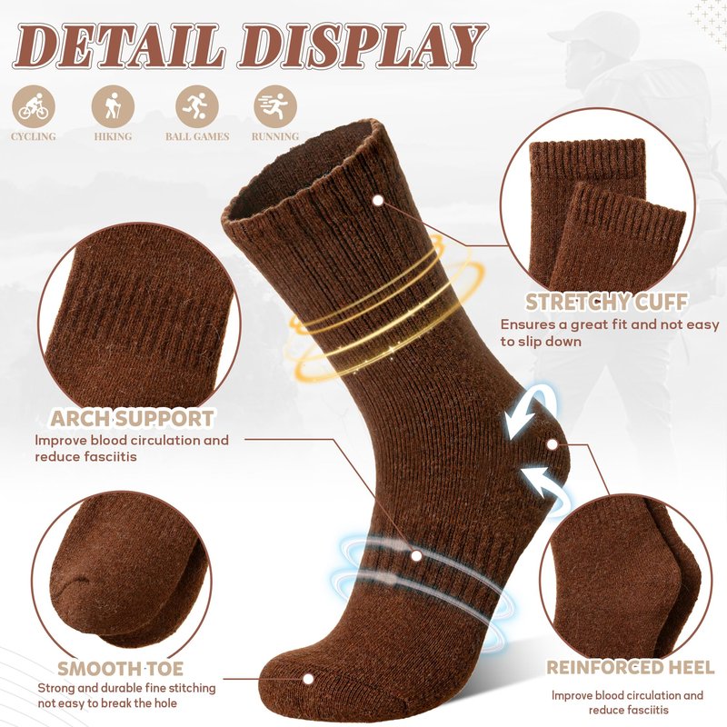 SeeyAN Merino Wool Socks For Women Hiking Winter Boot Thermal Warm Thick Cozy Work Crew Socks 5 Pairs (Brown/Khaki/Grey/Black)