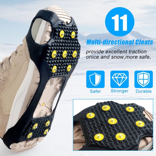 Ice Cleats for Shoes and Boots Snow Walk Traction Cleats Crampons Anti Slip 11 Studs Ice Snow Grippers Overshoe for Walking on Ice and Snow (X-Large(10-13.5 men/11.5-14 Women))
