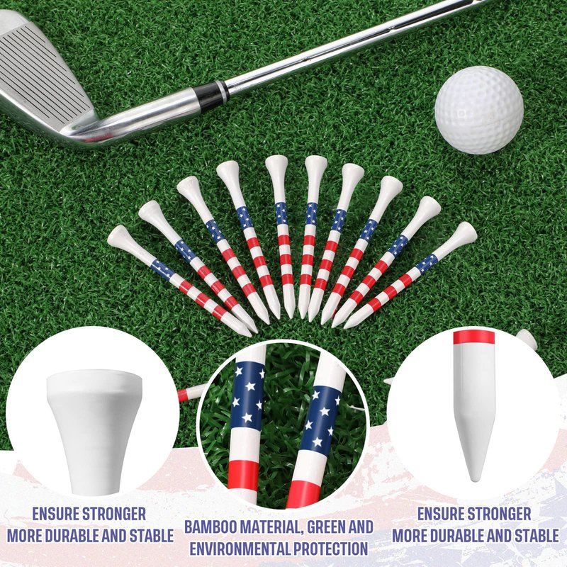 Mudder 600 Pcs 3-1/4" Golf Tees USA American Flag Golf Tees Bulk Long Bamboo Red White and Blue Patriotic Tee for Men Women(Chic)