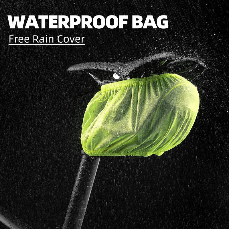 ROCKBROS Bike Seat Bag with LED Light, Waterproof 3D Shell Bicycle Saddle Bag with Rain Cover for Road & Mountain Bikes