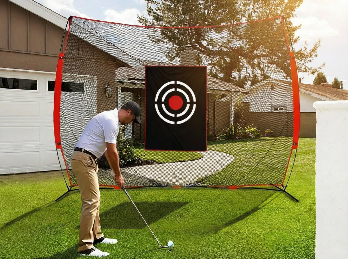 Sharellon Golf Net Practice Driving Backyard Hitting Nets - 10x8ft Large Heavy Duty Sports Training Aid with Target Carry Bag for Indoor Outdoor Garage