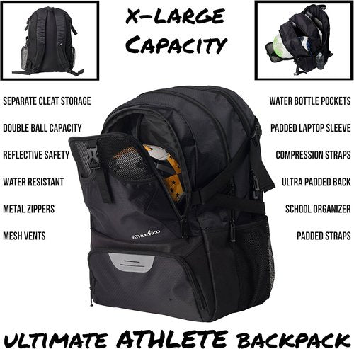 Athletico Soccer Backpack - Versatile Sports Bag with Cleat & Ball Holder | Ideal for Soccer, Basketball, Football