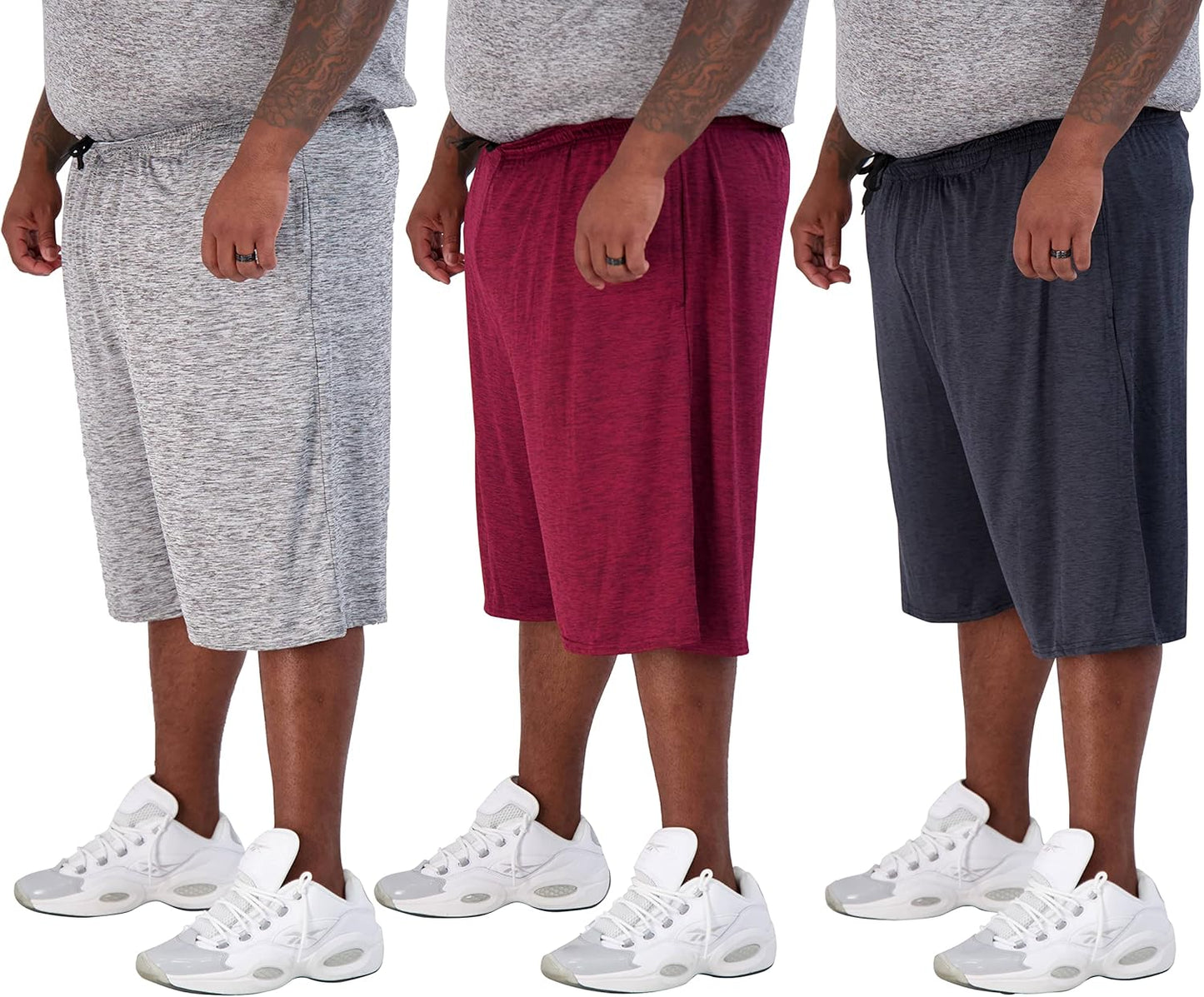 Real Essentials Men's Big & Tall Active Performance Shorts - 3-Pack Dry Fit & Mesh (3X-5X)