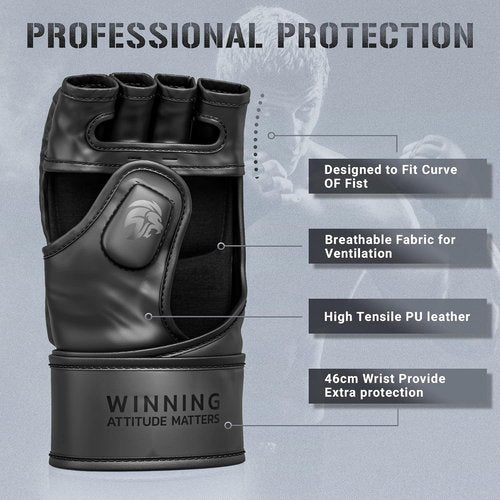MAXForce EVE MMA Gloves - Anti-Injury Shock Absorbent Design - Half Finger, Open Palm for Muay Thai & Sparring