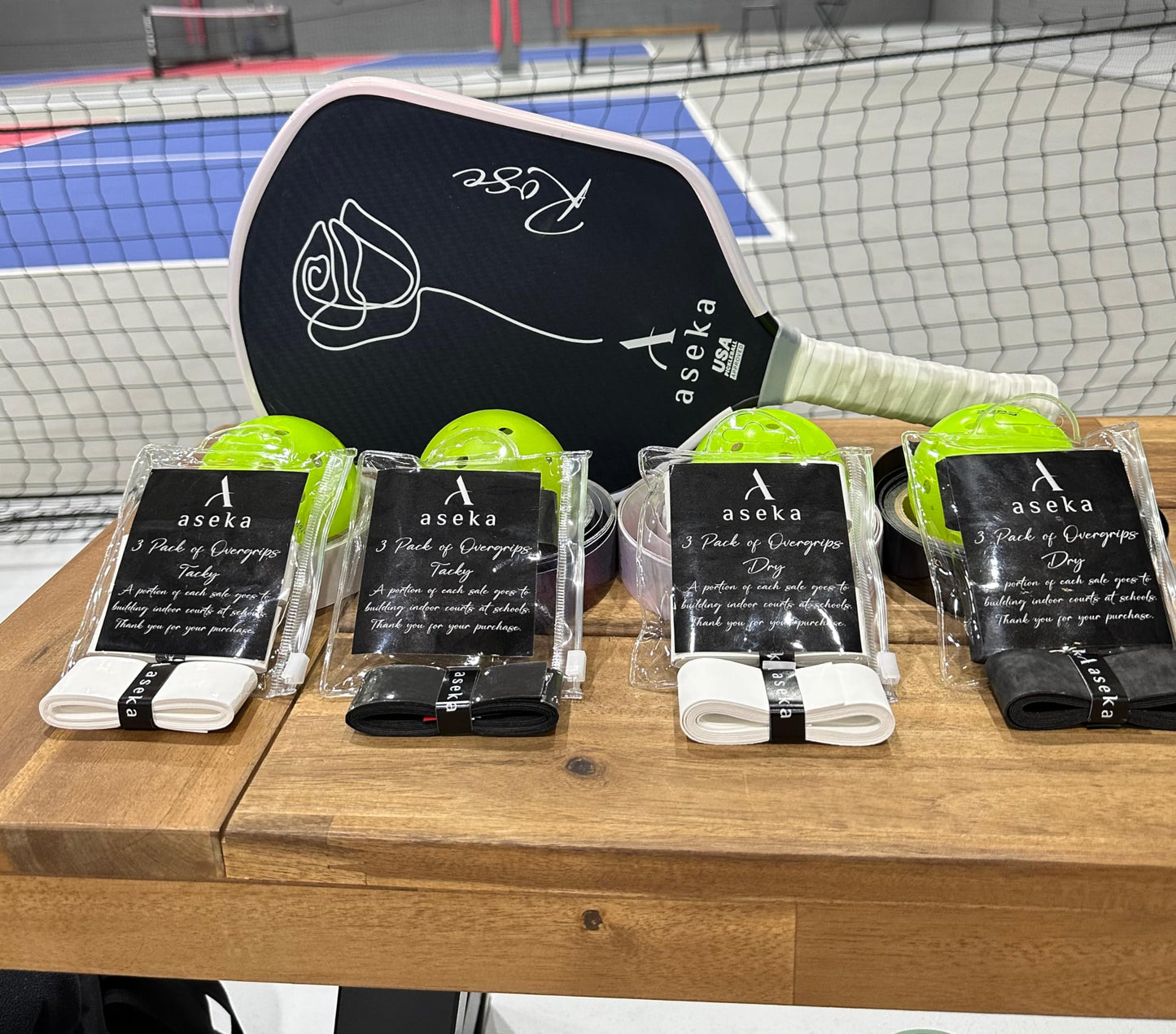 aseka Overgrip Tacky or Dry for Pickleball, Tennis, Badminton. A Portion of the Proceeds goes to Building Indoor Pickleball Courts at Schools. (Tacky, Black)