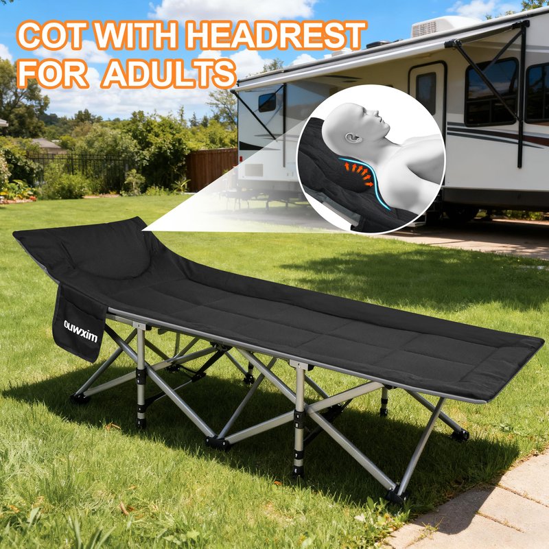 Ouwxim Camping cots for Adults,Cots for Sleeping,Cushion and Pillow, Camping Tent cot,High Weight Capacity, Compact Storage,with Carry Bag,Ideal for Outdoor Camping, Office use,Napping, Beach Trips