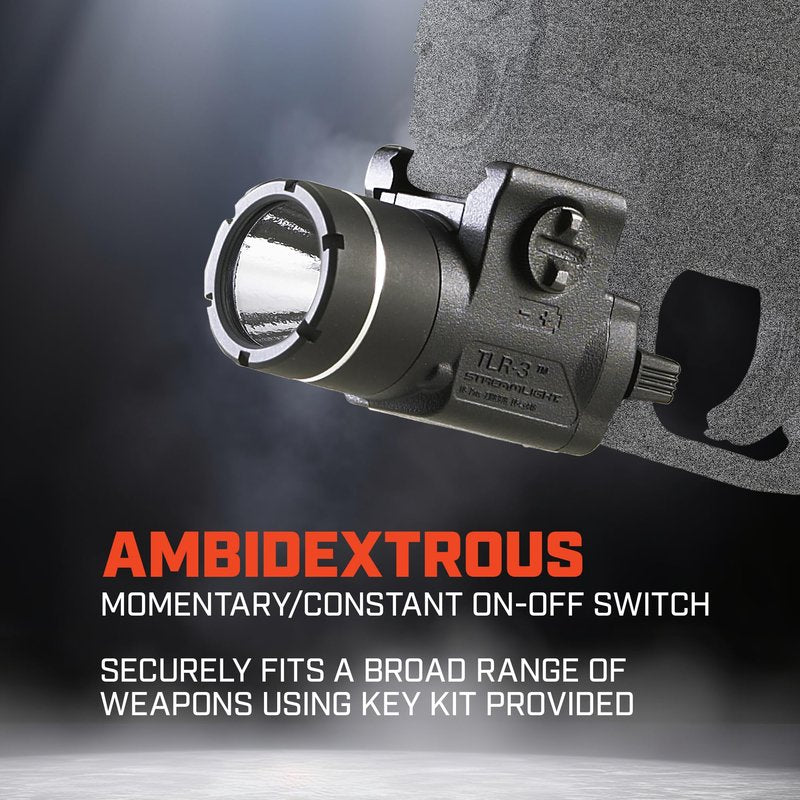 Streamlight 69220 TLR-3 170-Lumen Lightweight, Compact Weapon Mounted Tactical Light with Rail Locating Keys, Black