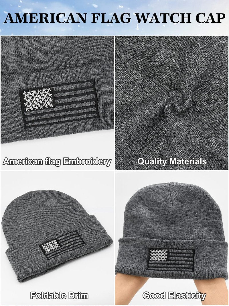 ROLVNHTV 4 Pieces American Flag Beanie Men Winter Hats Tactical Knit Beanie Military Army Skull Cap Patriotic Watch Caps USA Hats for Winter